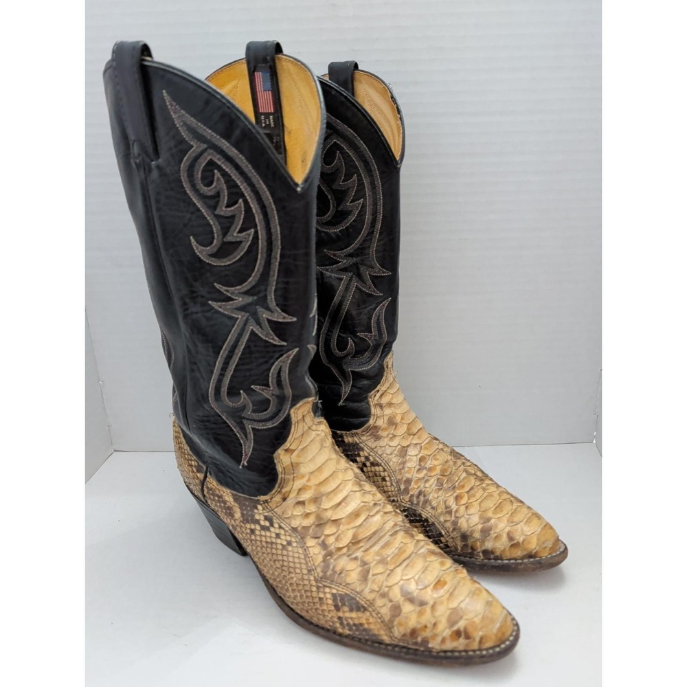 Dan Post Python Snakeskin Cowboy Boots Two Tone Western Point Toe Men's 9.5D